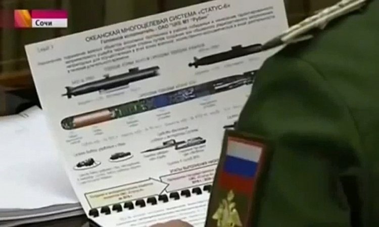 Plans for a secret Russian nuclear torpedo, shown during a TV broadcast