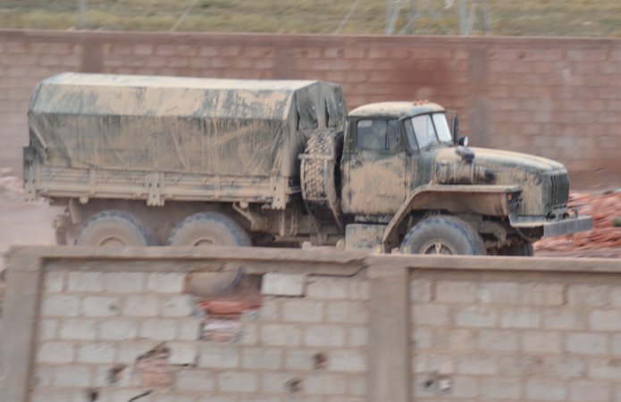 URAL truck under mud camouflage, Palmyra suburbs