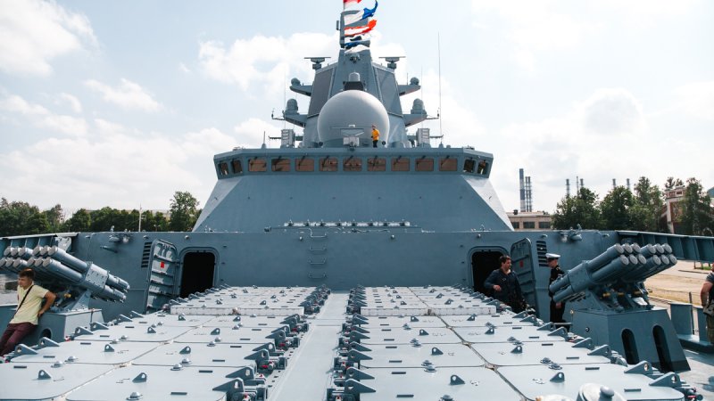 Vertical launch system of Caliber cruise missiles mounted on Admiral Gorshkov frigate